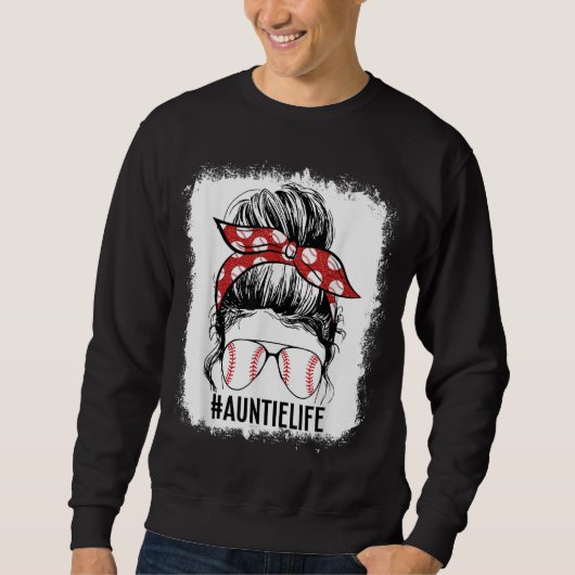 Sweatshirt Bleached Baseball Tante Messy Bun Jour de jeu Mère (Devant)