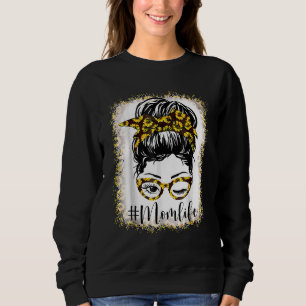 Sweatshirt Bleached Maman Vie Sunflower Messy Bun Fête des Mè