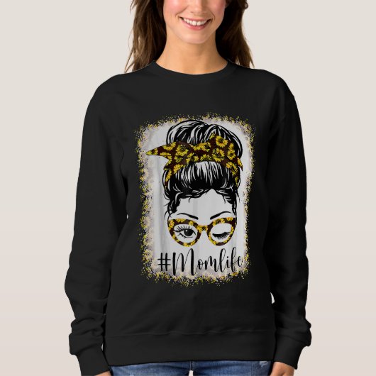 Sweatshirt Bleached Maman Vie Sunflower Messy Bun Fête des Mè (Devant)