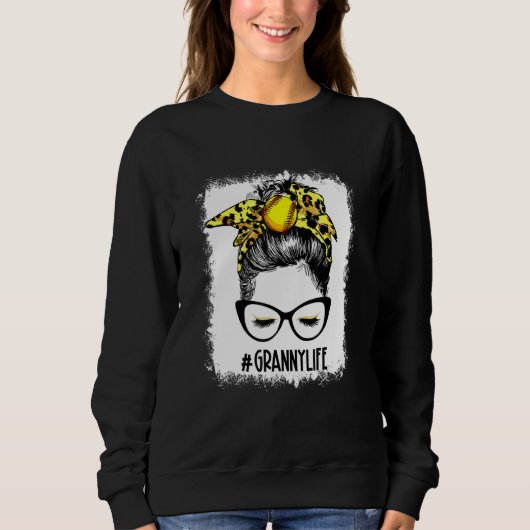 Sweatshirt Bleached Softball Granny Messy Bun Jeu Mère (Devant)