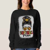 Sweatshirt Bleached Softball Mam Leopard Messy Bun Mothers Da (Devant)