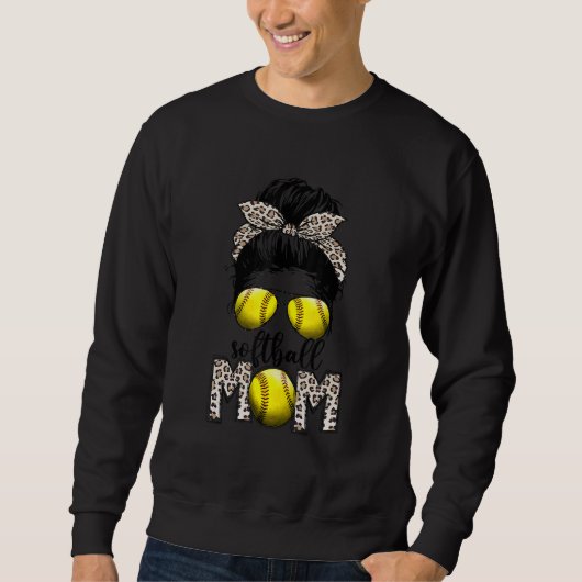 Sweatshirt Bleached Softball Maman Vie Leopard Messy Bun Jeu (Devant)