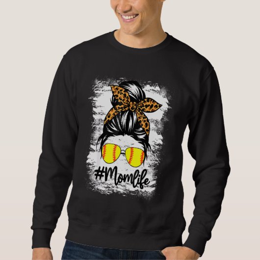 Sweatshirt Bleached Softball Maman Vie Leopard Messy Bun Jeu (Devant)