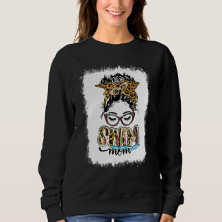 Sweatshirt Bleached Swim Mom Leopard Messy Bun Swimmer Mom Mo