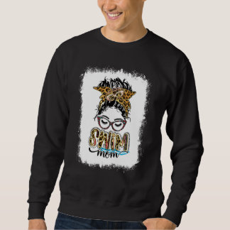 Sweatshirt Bleached Swim Mom Leopard Messy Bun Swimmer Mom Mo