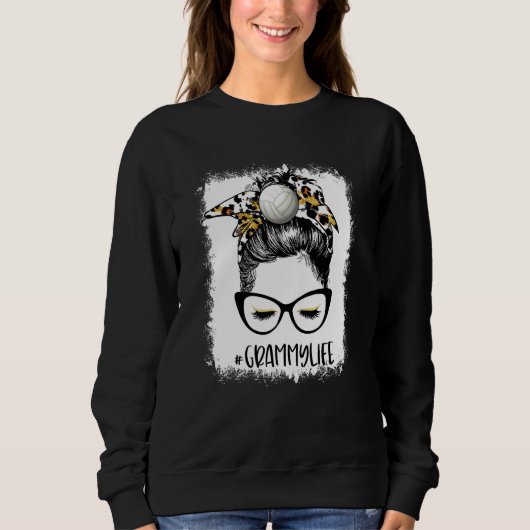 Sweatshirt Bleached Volleyball Grammy Life Leopard Messy Bun (Devant)