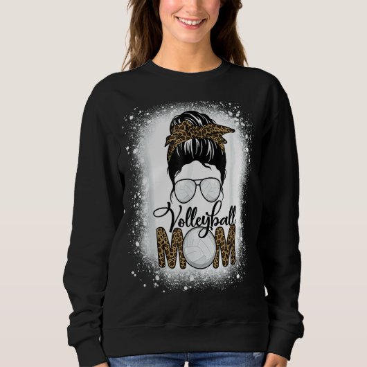 Sweatshirt Bleached Volleyball Maman Vie Leopard Messy Bun Ga (Devant)