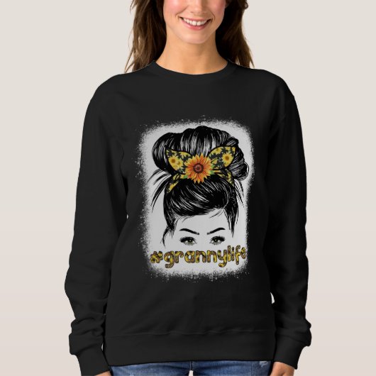 Sweatshirt Bleaches Granny Messy Hair Bun Sunflower Women Mot (Devant)