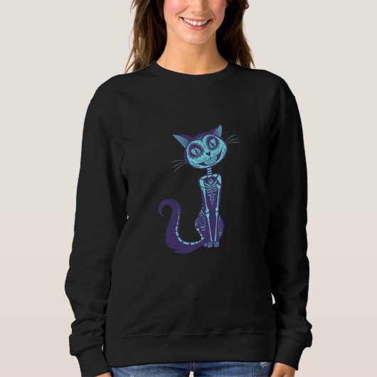 Sweatshirt Bleu de chat éffrayant - Halloween Éffrayant (Devant)