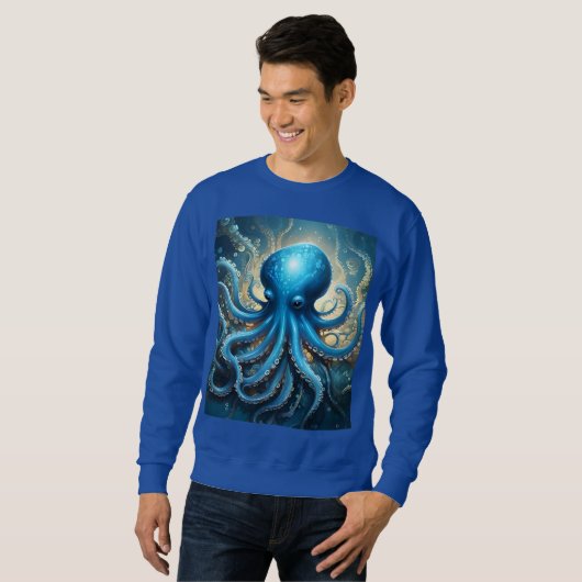 Sweatshirt Bleu Octopus Acrylique Abstraite, (Devant entier)