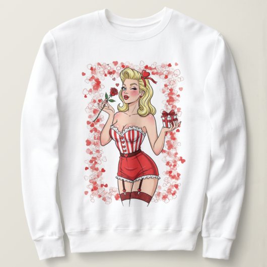 Sweatshirt Blonde Retro Valentine Pin-Up Girl (Design devant)