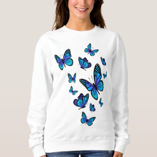 Sweatshirt Blue Butterfly Art Garden Beaux papillons (Devant)