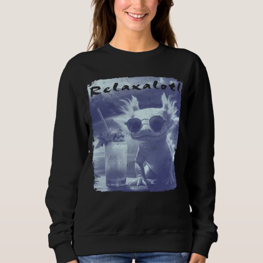 Sweatshirt Blue Distressed Relaxalotl Axolotl (Devant)