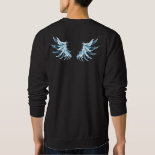 Sweatshirt Blue Glowing Angel Wings on black background