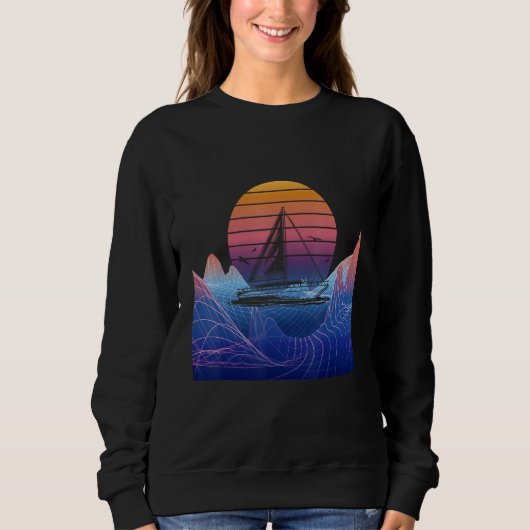 Sweatshirt Boating Sailing Sailor Vaporwave Sunset Sail Boat  (Devant)