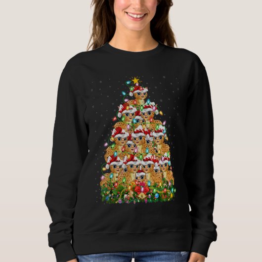 Sweatshirt Bobcat   Xmas Lights Santa Bobcat Christmas Tree (Devant)