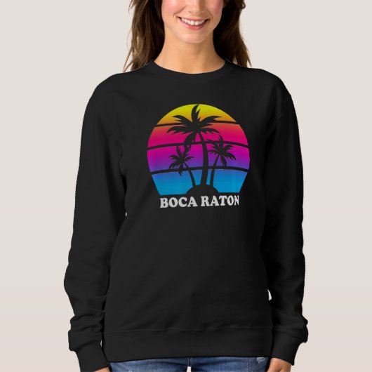 Sweatshirt Boca Raton Florida Retro Palm Tree Sunset Vacances (Devant)