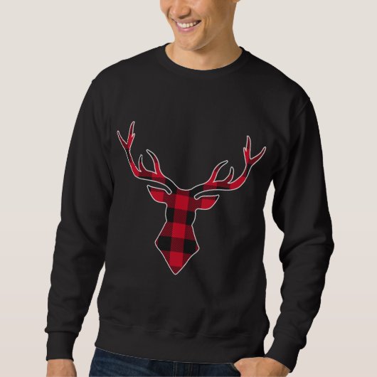 Sweatshirt Boeuf De Noël Rouge Et Noir Classique Plaid Deer (Devant)