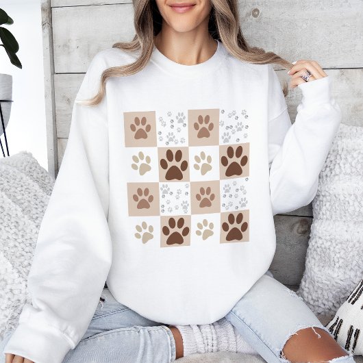 Sweatshirt Boho Chien Paw À damiers Motif