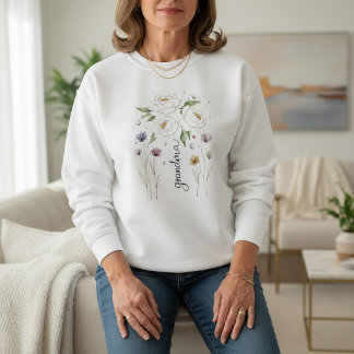 Sweatshirt Boho Floral Grandma White Flower Mother’s Day Gift