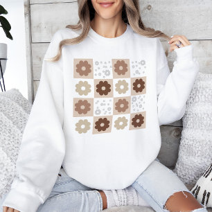 Sweatshirt Boho Flowers À damiers Motif