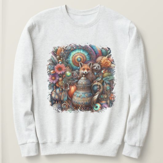 Sweatshirt Boho Fox Raccoon Floral Design (Design devant)