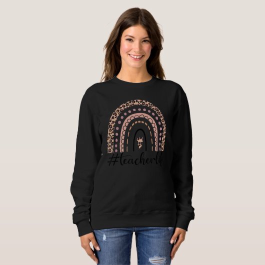 Sweatshirt Boho Leopard Rainbow Enseignant Vie Apprendre Amou (Devant entier)