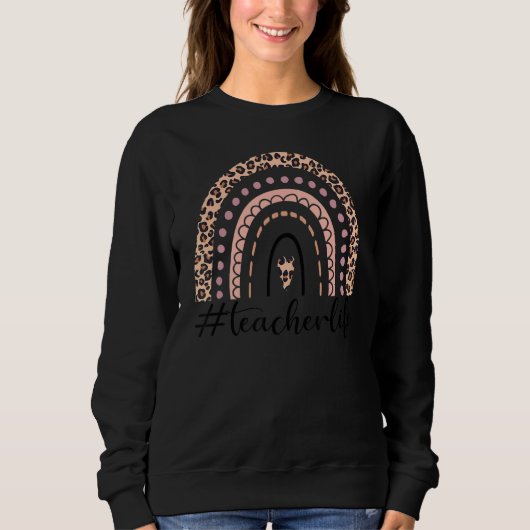 Sweatshirt Boho Leopard Rainbow Enseignant Vie Apprendre Amou (Devant)