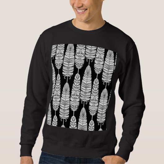 Sweatshirt Boho plumes : motif noir et blanc (Devant)