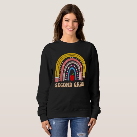 Sweatshirt Boho Rainbow Second Grade Student Teacher Back To  (Devant entier)