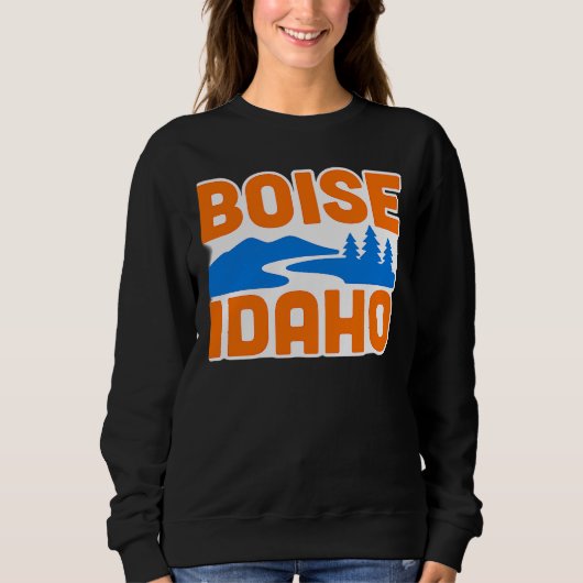 Sweatshirt Boise Idaho | Bold River, Mountain & Pine Tree (Devant)