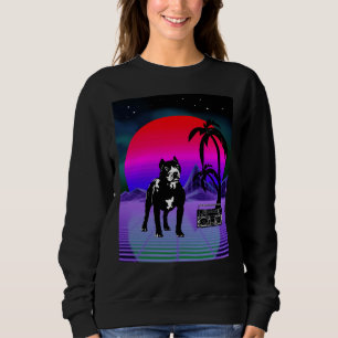 Sweatshirt Boîte de démarrage rétro pour chien Pitbull Synthw