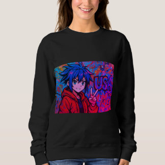 Sweatshirt Bold Red Anime USA Graphic T-Shirt