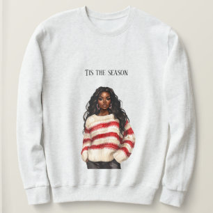 Sweatshirt Bonbon Canne Rouge Rayures Sweater Noël Fille Noir