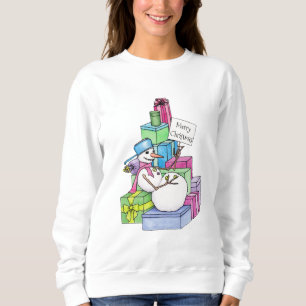 Sweatshirt Bonhomme de neige se détendant sur des cadeaux