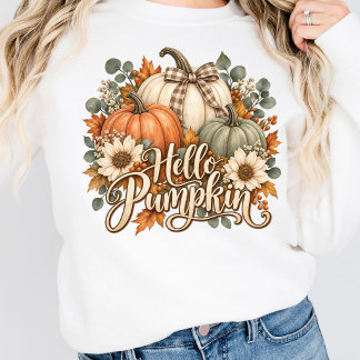 Sweatshirt Bonjour Citrouille Fleur Coquette Nœud Citrouille