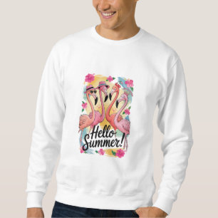 Sweatshirt Bonjour Été Mignon Flamant Rose Plage Vacances Tro