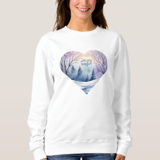 Sweatshirt Bonjour hiver Aquarelle Coeur (Devant)