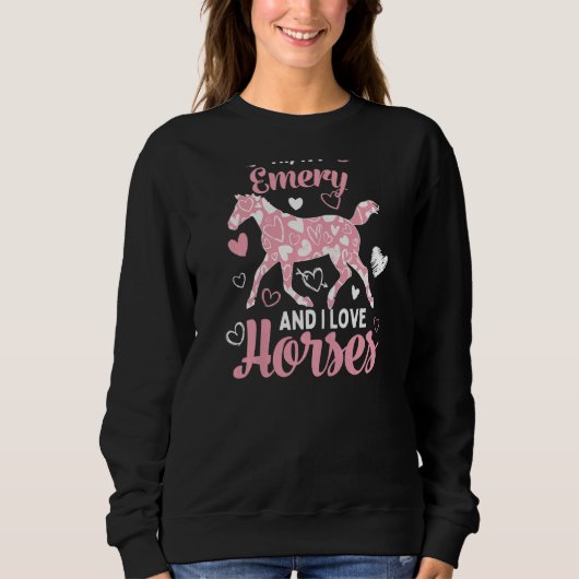 Sweatshirt Bonjour Je suis Emery et j'aime les chevaux mignon (Devant)