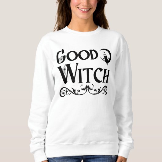 Sweatshirt Bonne Chouette de sorcière Halloween noir et blanc (Devant)