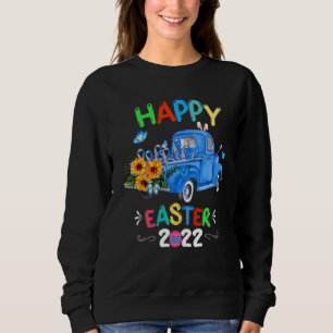 Sweatshirt Bonne Pâques 2022 Rubans Bleus Camion Lapin Lapin
