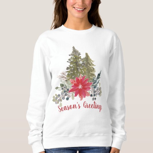 Sweatshirt Bonnes Fêtes Arbre de Noël et Poinsettia (Devant)