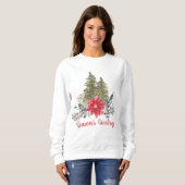 Sweatshirt Bonnes Fêtes Arbre de Noël et Poinsettia (Devant entier)