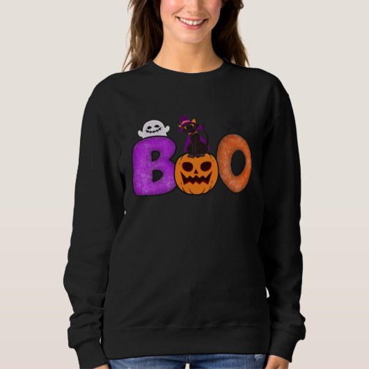 Sweatshirt Boo Cat Pumpkin Halloween Ghost Costume Leopard (Devant)
