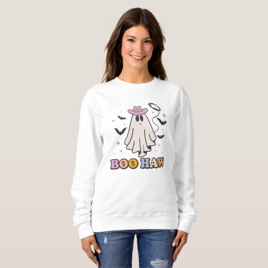 Sweatshirt Boo Haw Cowboy Éffrayant Ghost Halloween (Devant entier)