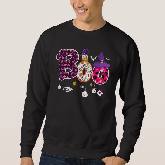 Sweatshirt Boo With Spiders And Witch Hat Halloween (Devant)