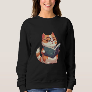 Sweatshirt Bookish Cat with Glasses  Cute & Intellectual Desi