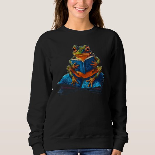 Sweatshirt Bookworm  Frog Reading a Book (Devant)