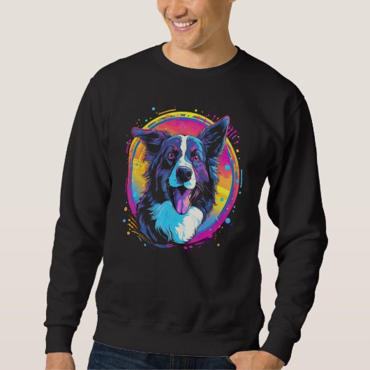 Sweatshirt Border Collie Dog Australian Shepherd 80s Retrowav (Devant)