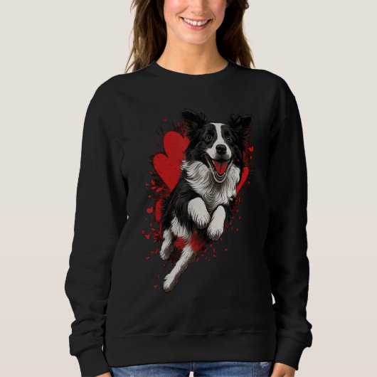 Sweatshirt Border Collie Love Heart Valentines Day Border Col (Devant)